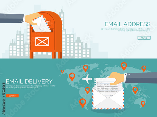 Vector illustration. Flat background with envelope. Emailing concept background. Spam and sms writing.Lettering. New message