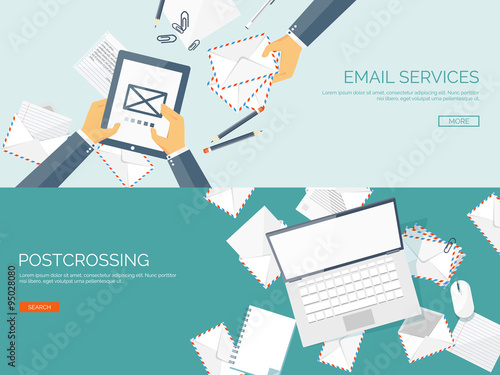 Vector illustration. Flat background with envelope. Emailing concept background. Spam and sms writing.Lettering. New message