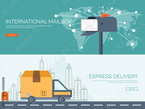 Vector illustration. Flat background with envelope. Emailing concept background. Spam and sms writing.Lettering. New message. Delivery and packaging