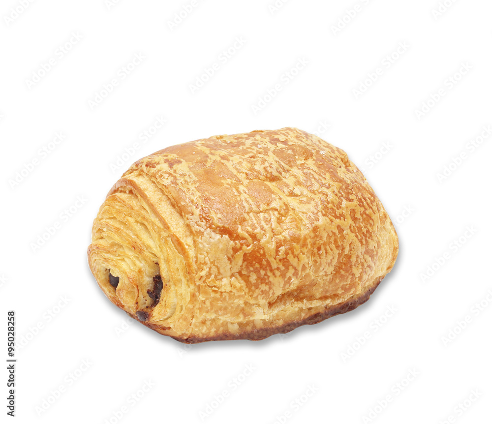 chocolate croissant on white background. chocolate croissant on white background.