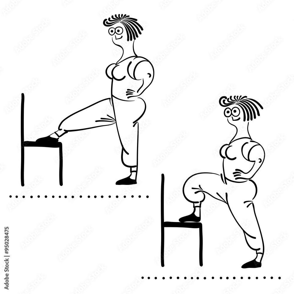 Exercising old woman. Pilates poses set