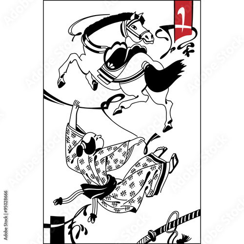 Hand drawn Samurai illustration. Vintage art. Set of illustratio