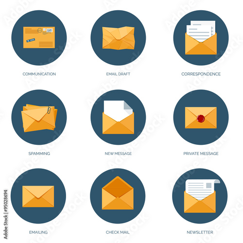 Vector illustration. Flat envelope. Emailing and global communication. Letter. Social network