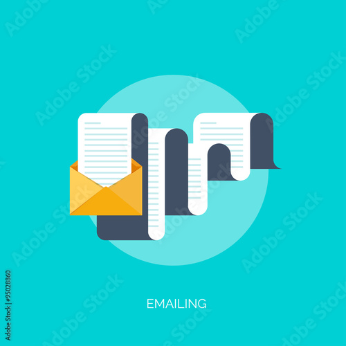 Vector illustration. Flat background with envelope. Emailing concept background. Spam and sms writing.Lettering. New message