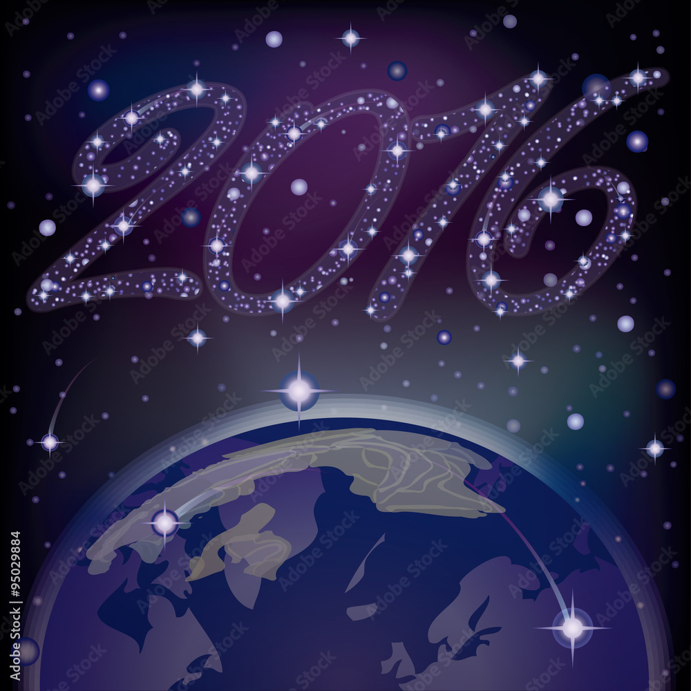 Fototapeta premium Happy New 2016 Year invitation card, vector illustration