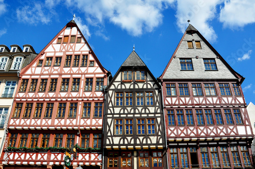 Front view of three typical half-timbered houses. © struvictory