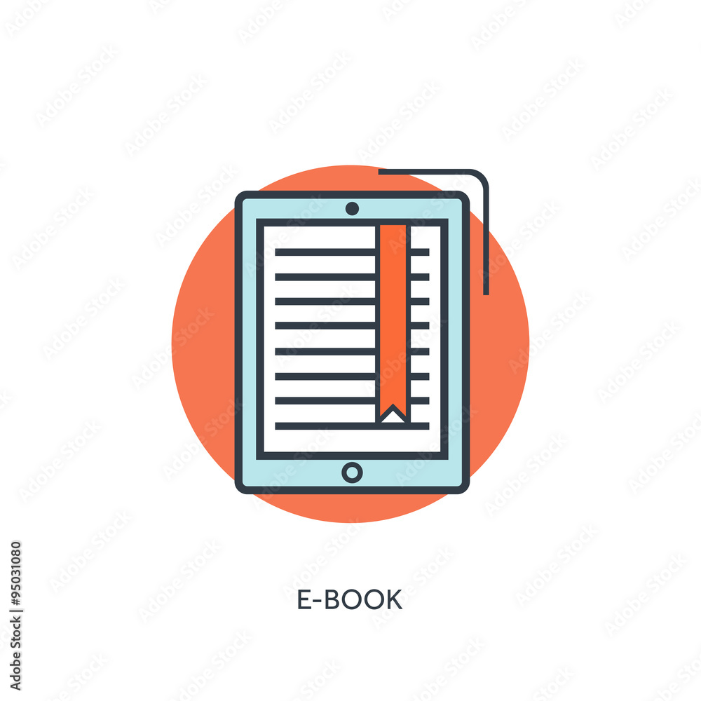 Flat lined e-book icon. Flat lined e-book icon.