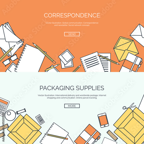 Vector illustration. Flat background with envelope. Emailing concept background. Spam and sms writing.Lettering. New message