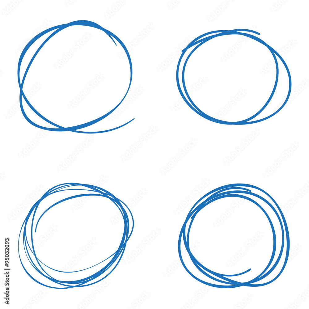 Scribble circles four blue colored on a white background Scribble circles four blue colored on a white background