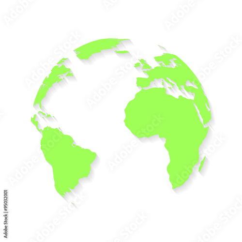 Globe map of the earth with shadow on white background