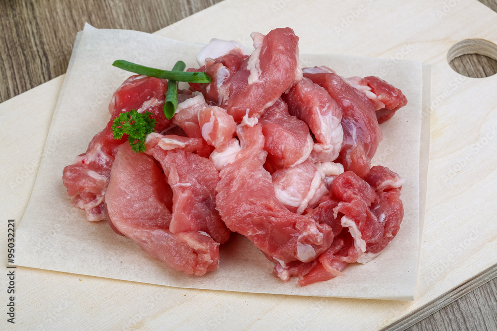 Raw pork meat pieces