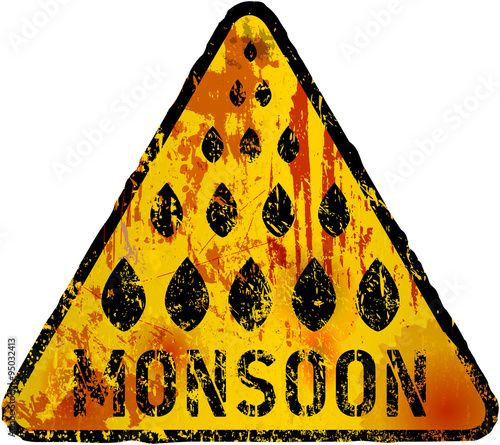 Monsoon warning sign vector grunge style, fictional artwork