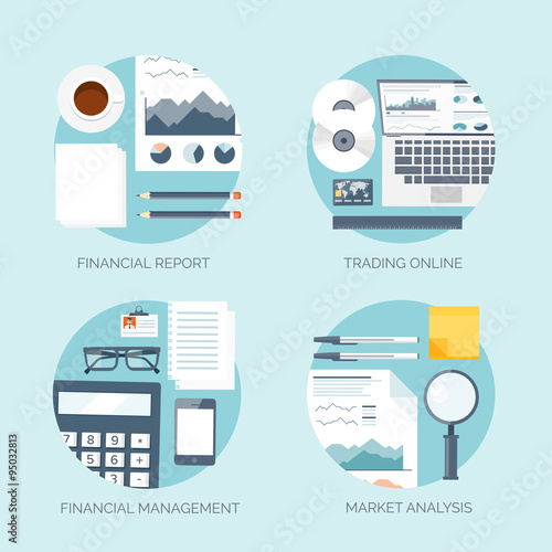 Vector illustration. Flat header.  Market news, money making. Business and smart solutions. Online trading