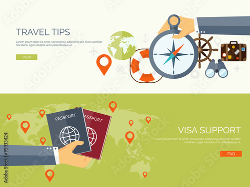 Vector illustration. Flat travel background. Tourism and visa support. Tour and trip. Summer holidays. Navigation