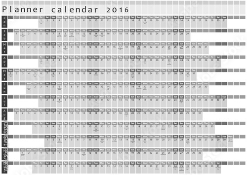 Planner calendar 2016 - with holiday days posted inside - simple grayscale design template