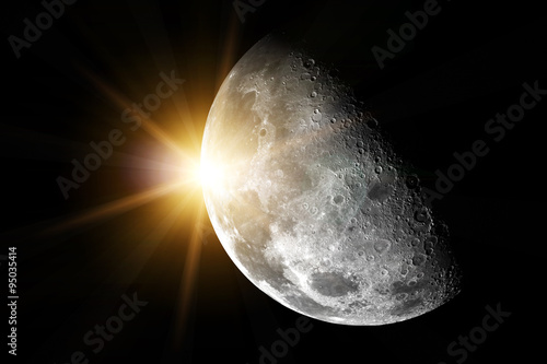 Moon with sun - Elements of this image furnished by NASA