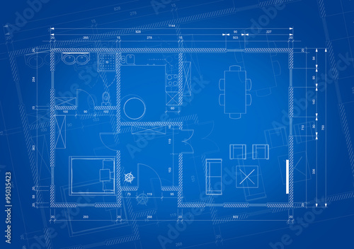 Blueprint of architect plan for house construction