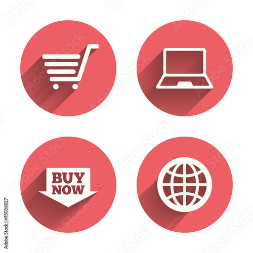 Online shopping icons. Notebook pc, cart, buy.