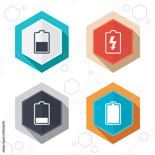 Battery charging icons. Electricity symbol.