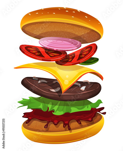 Fast Food Burger Icon With Ingredients Layers