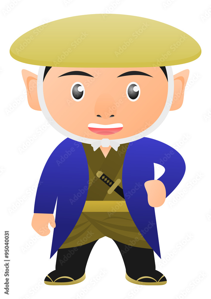 江戸時代の武士 侍 旅装 青の羽織 江戸時代の武士 侍 旅装 青の羽織