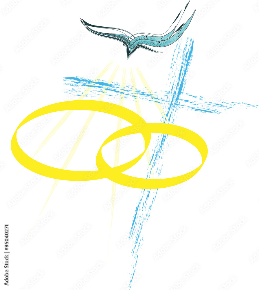 Sacrament of matrimony, christian marriage illustration with a cross