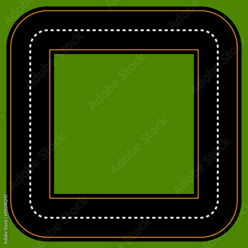Empty square track / racetrack with 2 lanes