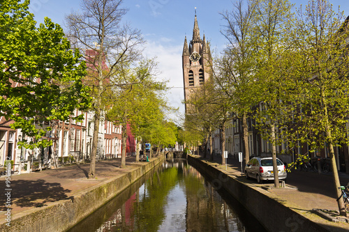 Historic Delft Market Square town centre with the Nieuwe Kerk (new church) photo