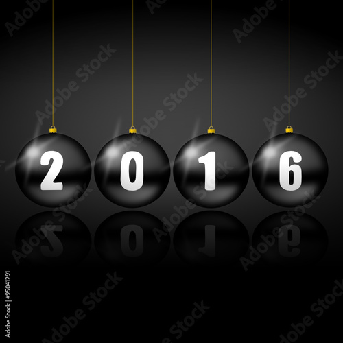 2016 new years illustration with christmas balls on black background