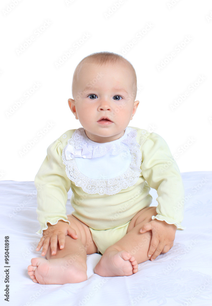 Adorable baby girl in cute clothes on blanket Adorable baby girl in cute clothes on blanket