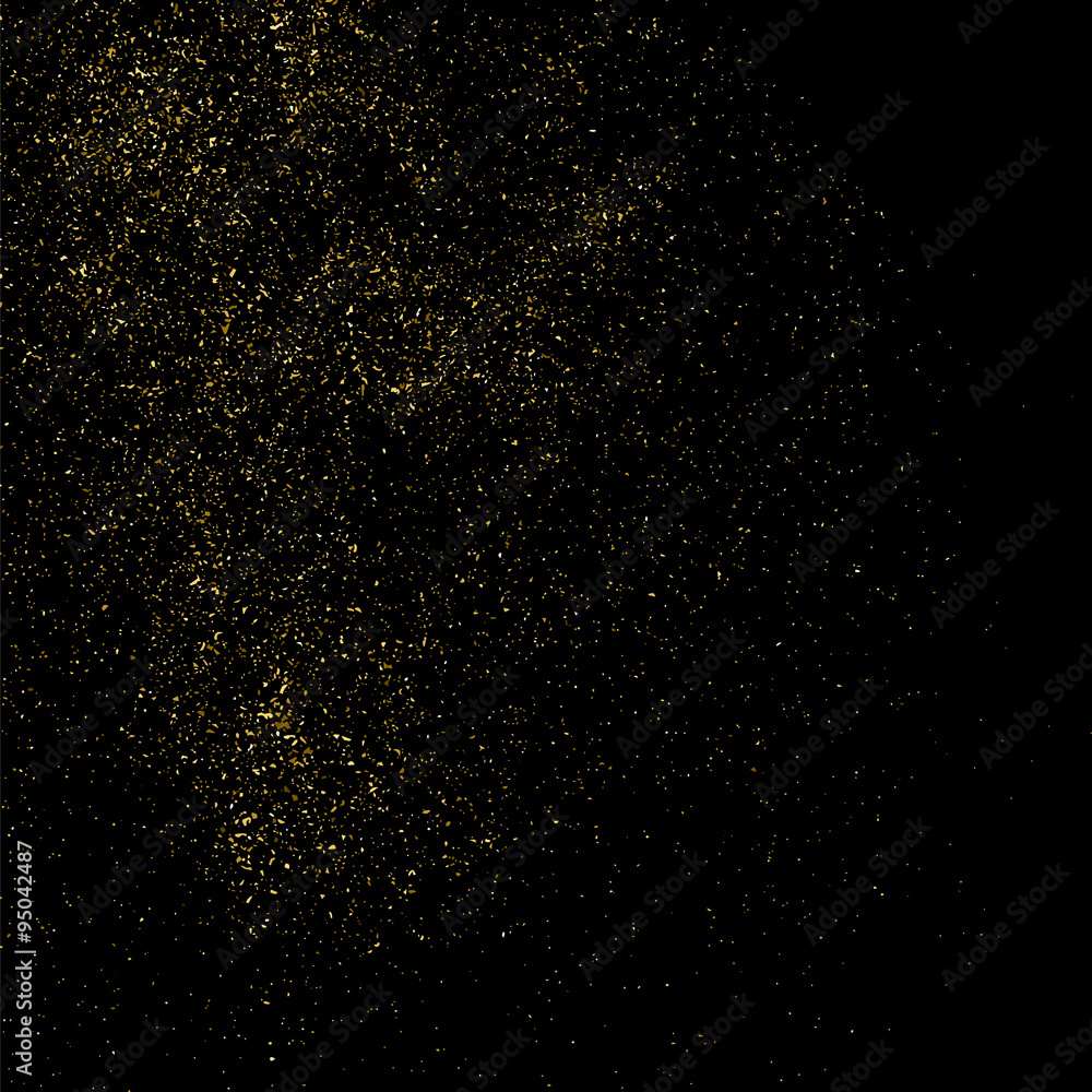 Gold glitter texture on a black background. Golden explosion of confetti. Golden grainy abstract  texture on a black  background. Design element. Vector illustration,eps 10.