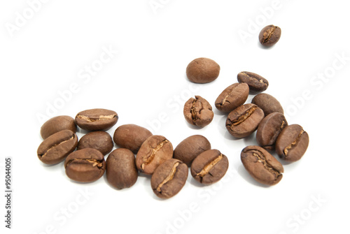 flavored roasted coffee beans on white