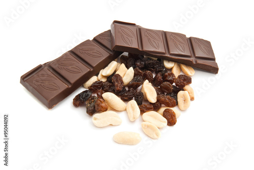 raisins, peanuts and chocolate