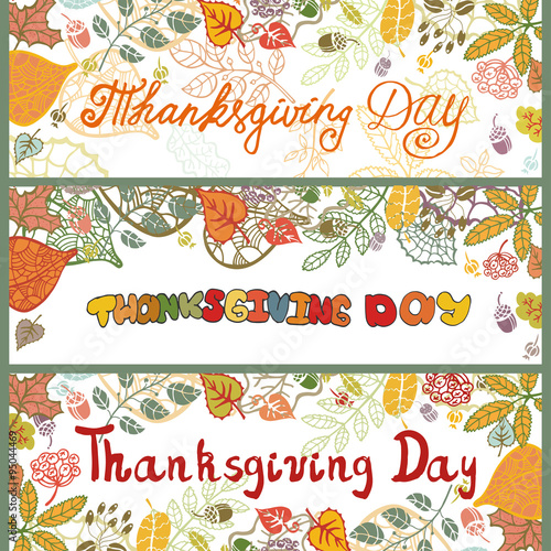 Thanksgiving day banners.Colored Autumn leaves