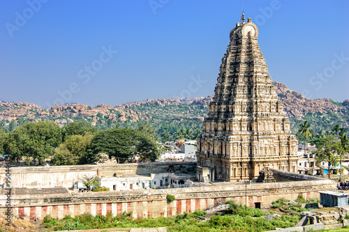 Virupaksha Temple, located in the ruins of ancient city Vijayanagar at Hampi, India. photo
