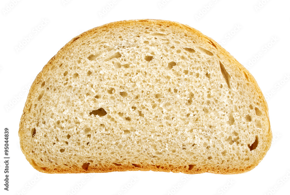 Slice of wheat bread isolated on white background