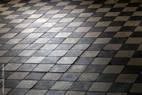 Old retro floor made of dark and bright squares