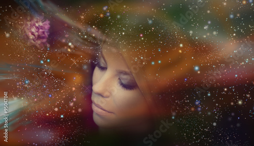 The woman from space dreams, the Universe photo