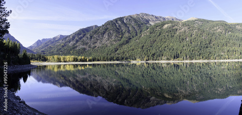 Fall Setting of Wallowa Lake Mirroring Chief Joseph Mountain