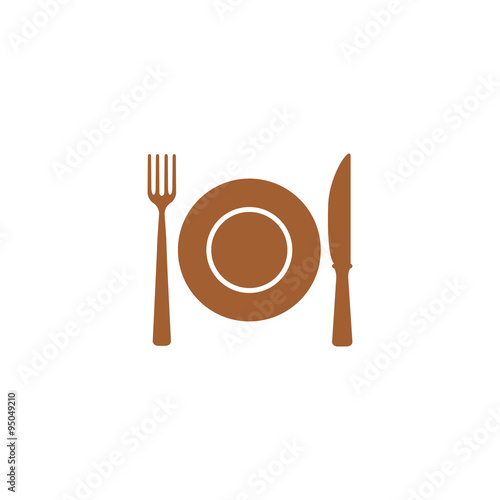 Icon lunch, which consists of a plate, knife and fork.