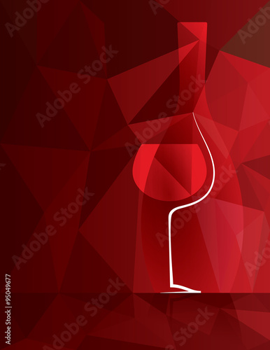 Wine Glass and Bottle Background. Wine bottle and glass with red wine on colorful background. Fully scalable vector illustration.