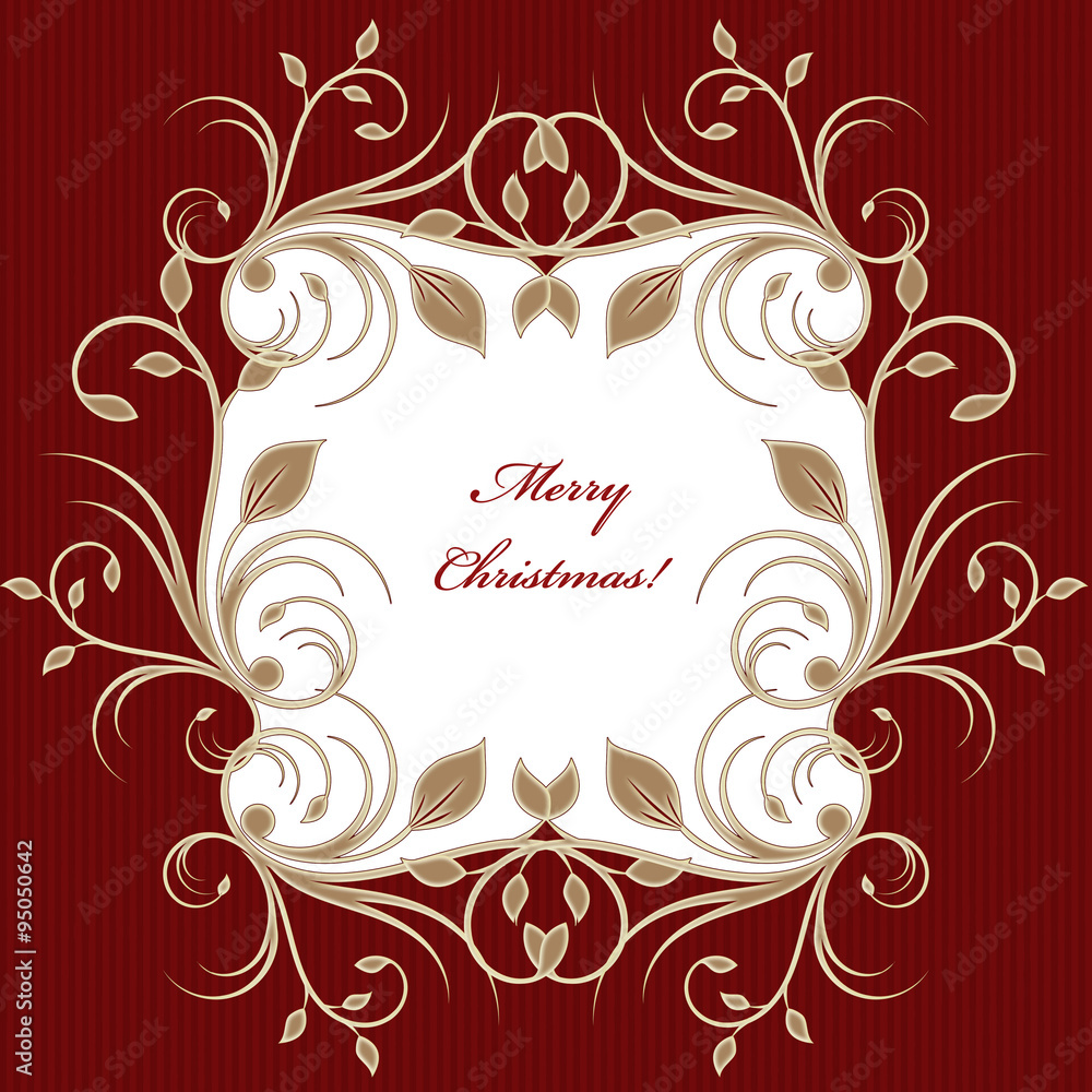 Christmas greeting card background with flourish pattern on red