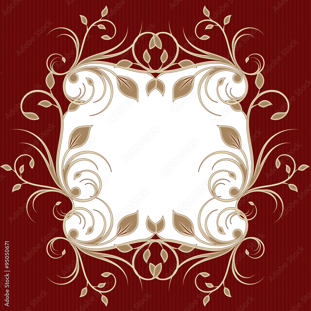 Holiday background with flourish frame on red, greeting card Holiday background with flourish frame on red, greeting card