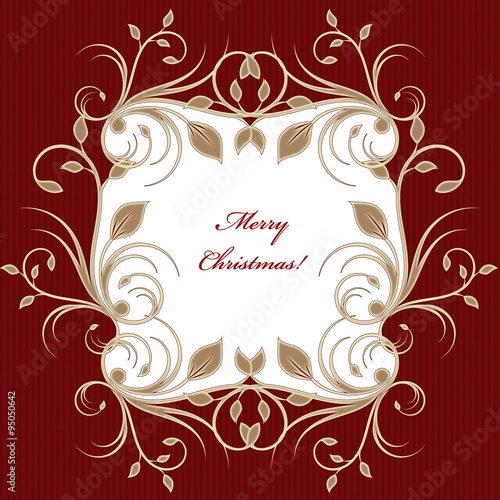 Christmas greeting card background with flourish pattern on red