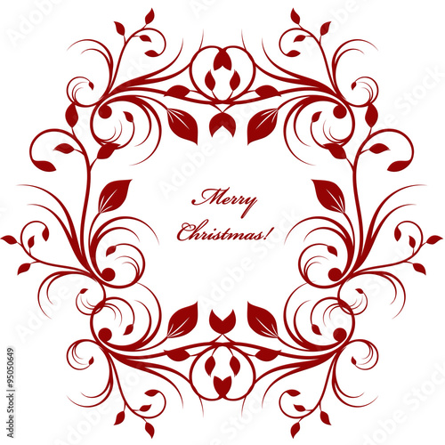 Christmas greeting card background with red flourish pattern on white