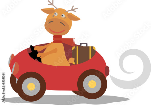 Cute deer with scarf on car