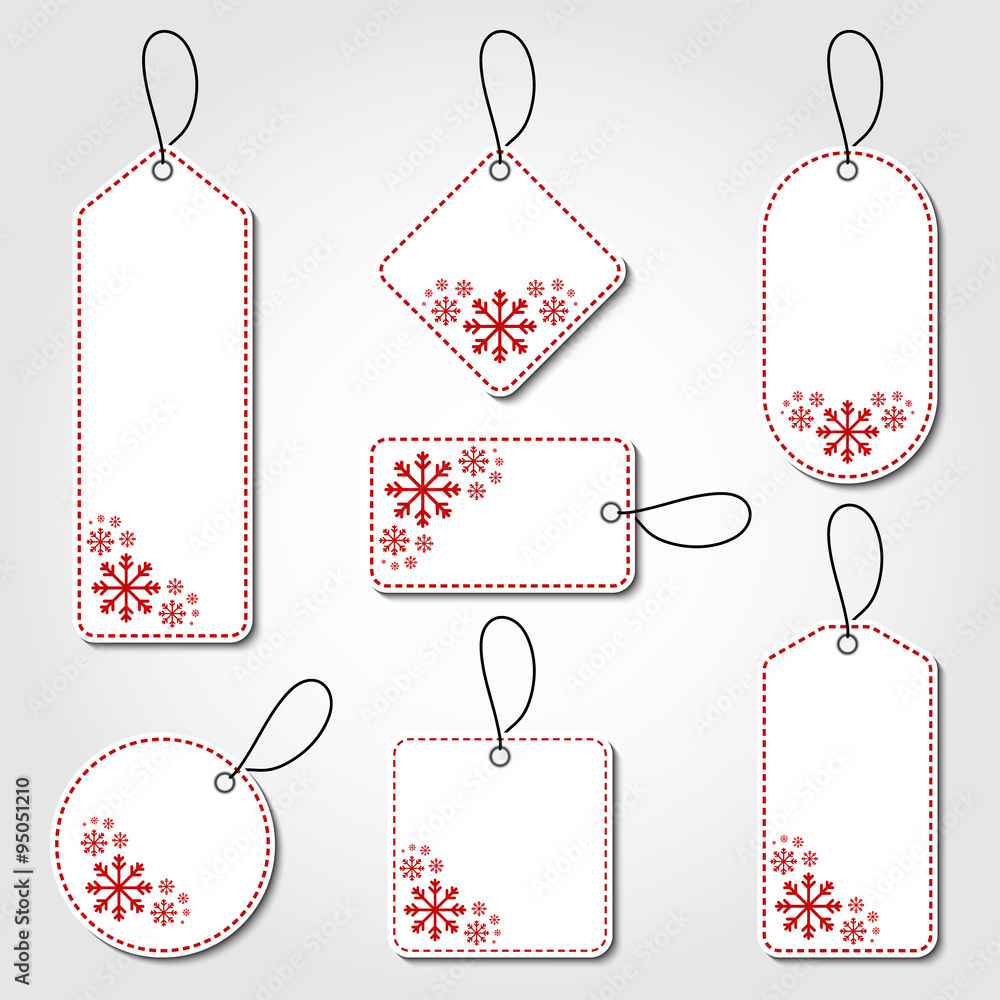 Winter gift and price tag vector set. Collection of white tags