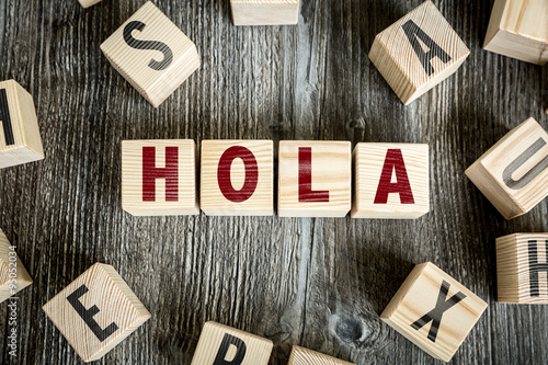 Wooden Blocks with the text: Hello (in Spanish)