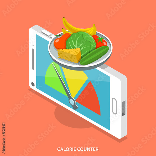 Calorie counter flat isometric vector concept.