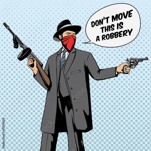 Gangster with gun robbery pop art vector